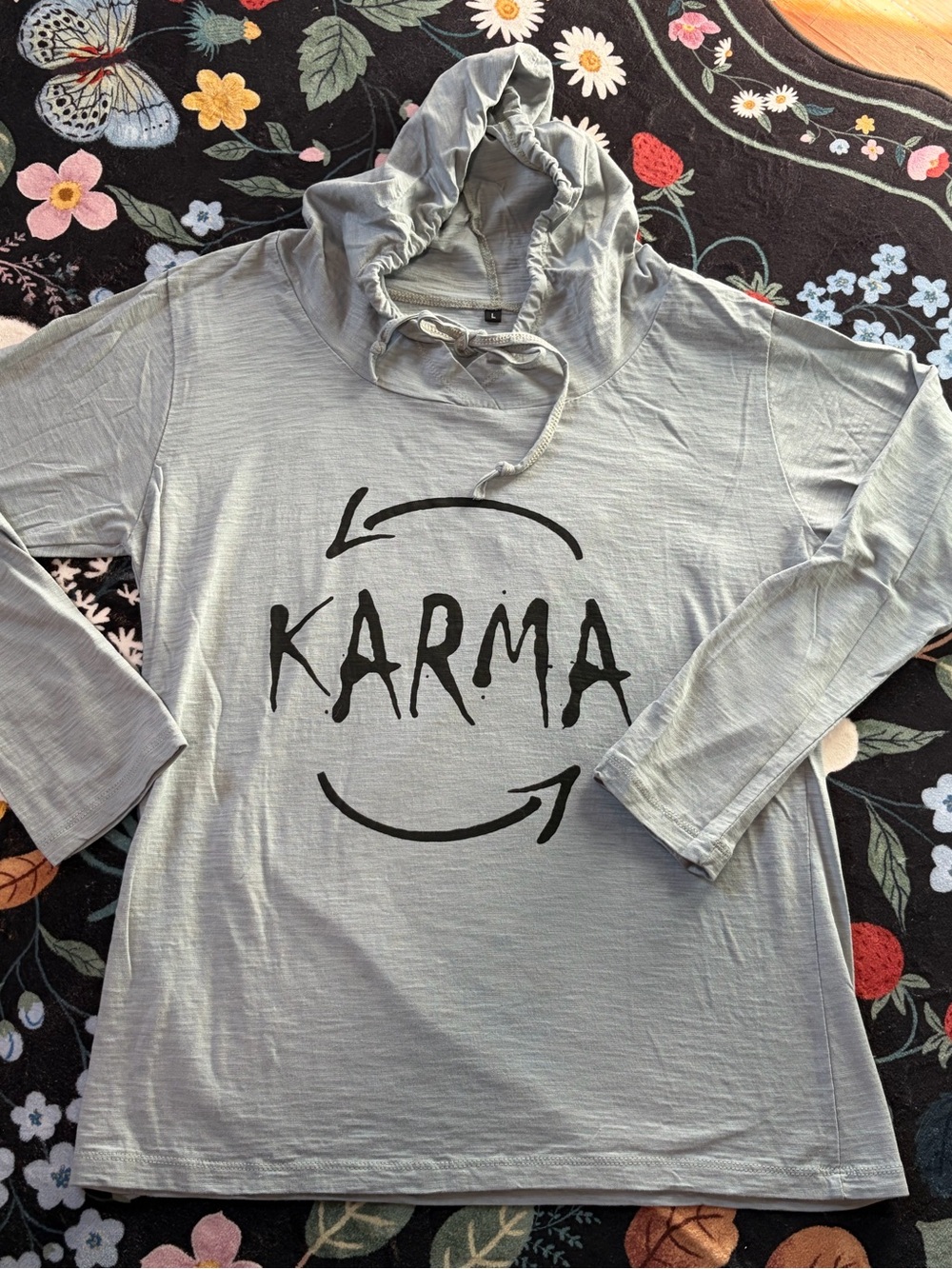 Karma Graphic Hoodie Top - Gray